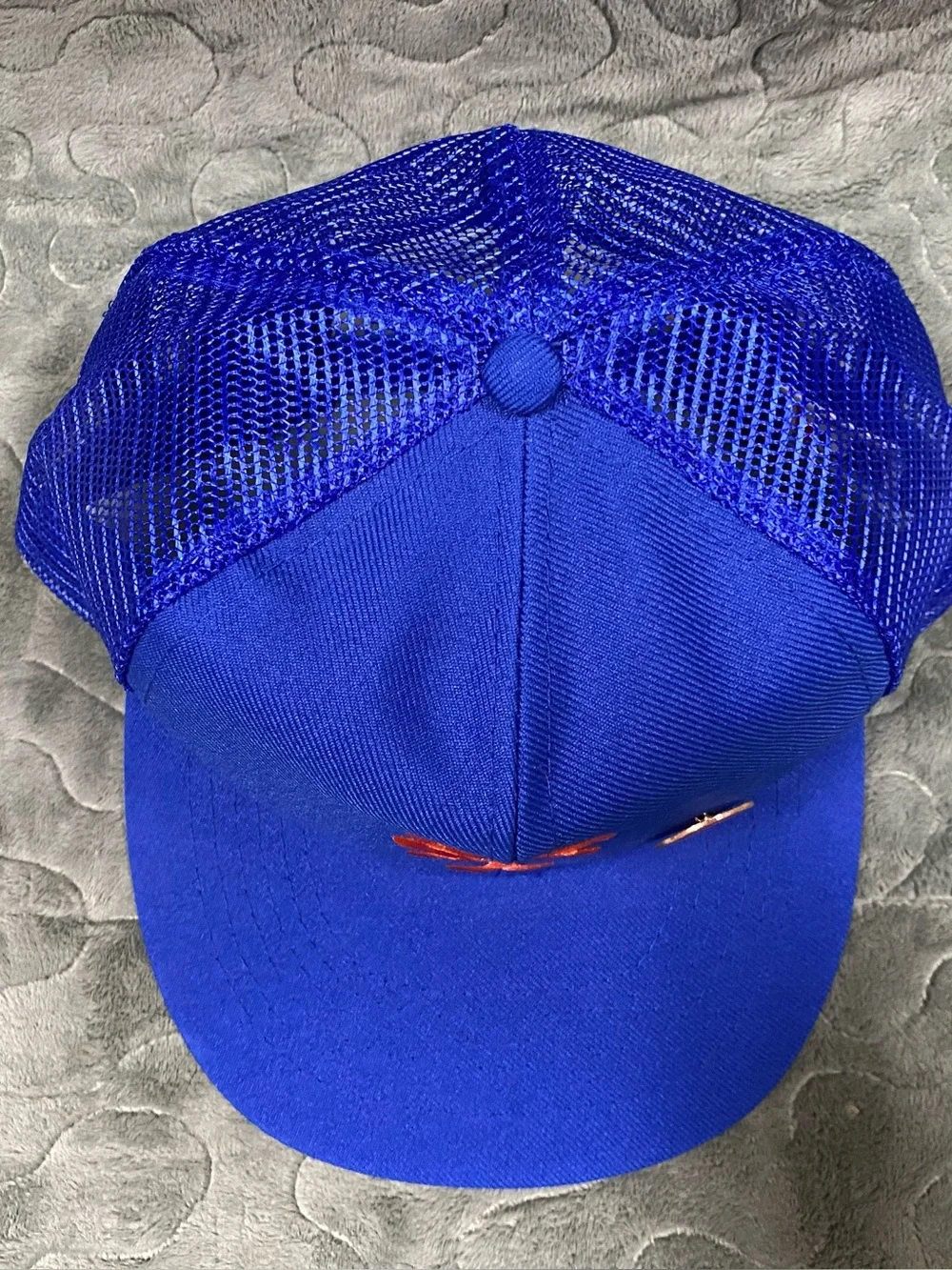 VTG 1980s New York Mets Trucker Hat Snapback Mesh Cap MLB Blue w 1985 Pin, ANNCO